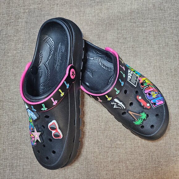 Skechers Black Women's Foamies Arch Fit Footsteps Stardust Clog Size 7.5 New - Picture 2 of 11